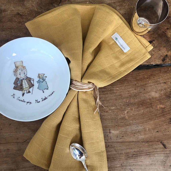 Une Serviette de Table pour Bébé tellement colorée qu'elle sait résister à tous les petit-pots,  "Carottes-Petits Pois-Poulet" et "Pommes-Framboises" compris ! Elle mesure 80x70 cm. Fabriquée en France, marque PETITE PLANETE. 100% gaze de coton bio. Teinture labellisée öko-tex 100. (sans danger pour la peau)